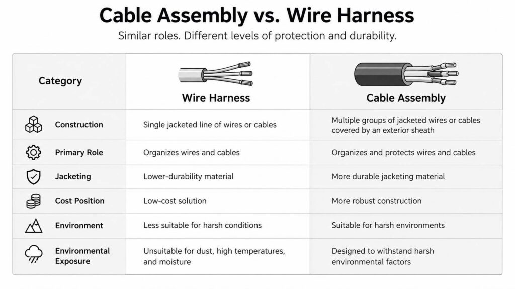 cable assembly vs wire harness